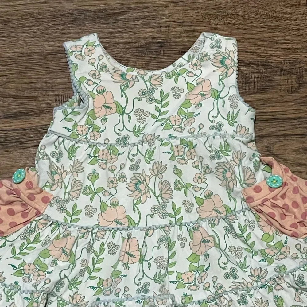 Matilda Jane Little Adventure Dress and Bloomer Diaper Cover Peach Green 6-12 mo